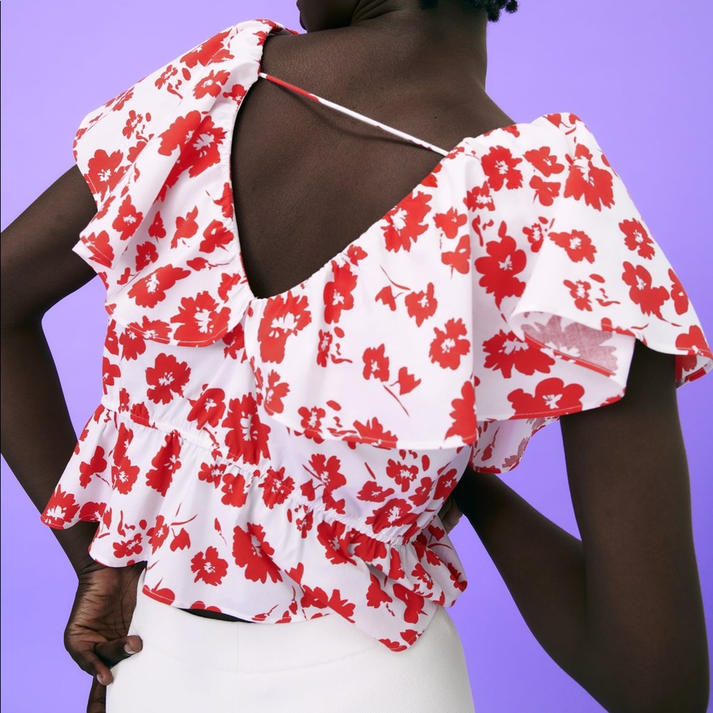 Zara Ruffled Print Blouse - Picture 4 of 9